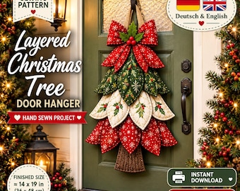 Christmas Tree Door Hanger Pattern PDF | Felt Christmas Decor Sewing Pattern | Layered Tree Wall Hanging | DIY Holiday Door Decor