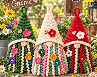 Spring Gnome Crochet Pattern PDF, Floral Gnome Amigurumi, Hanging Gnome Home Decor