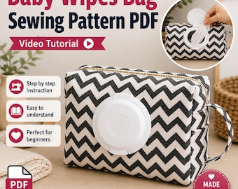 Baby Wipes Bag Sewing Pattern PDF | Diaper Wipes Pouch | Baby Essentials Organizer | Wipes Holder | Beginner Sewing Pattern | Video Tutorial