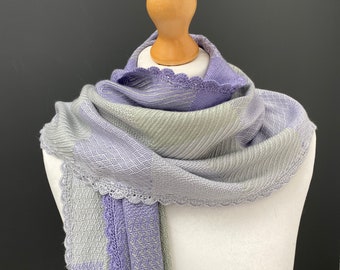 Handwoven elegant shawl, luxury lilac scarf - woven with lilac, green and grey Tencel Yarn -  a beautiful silky and soft scarf - luxury gift