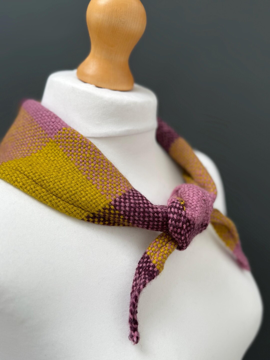 Handwoven British Wool Triangle Scarf: Burgundy, Pink and Yellow ...