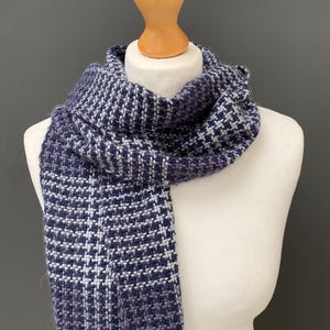 Handwoven British Wool Scarf: Blue Grey Wool Yarn, Luxury Gift