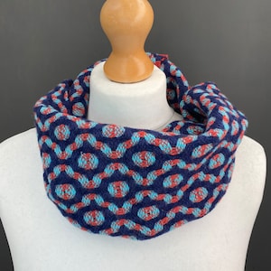 Handwoven navy cowl, orange snood scarf  - woven with a reversible merino design to create a cosy, snuggly, luxury gift.