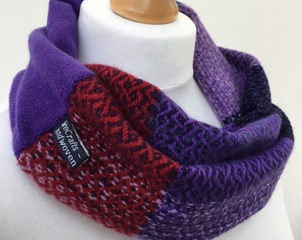 Luxury handwoven cowl, purple lambswool scarf - woven with merino yarn  in purple, red,  navy, blue and lilac tones  - a gorgeous gift