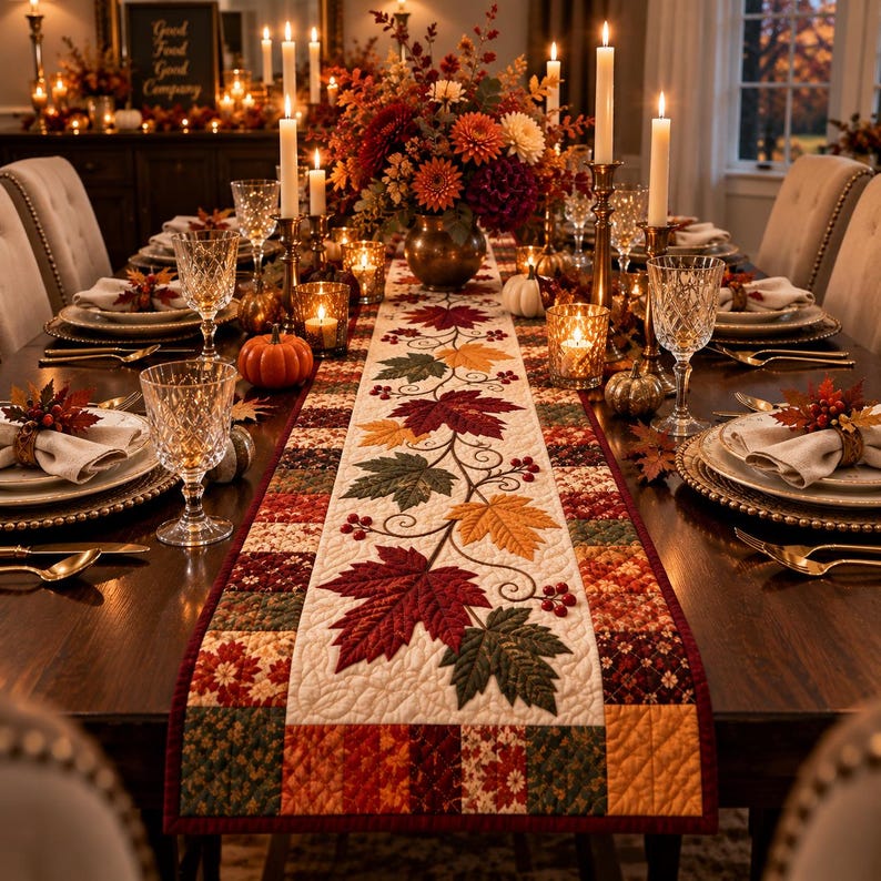 Falling Leaves Quilted Table Runner Pattern, Autumn Applique ...