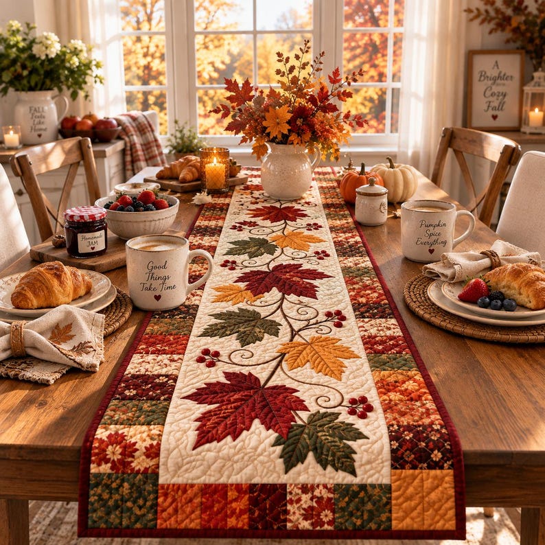 Falling Leaves Quilted Table Runner Pattern, Autumn Applique ...