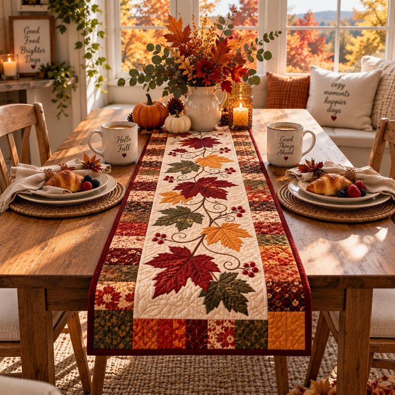 Falling Leaves Quilted Table Runner Pattern, Autumn Applique ...
