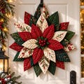Quilted Christmas Poinsettia Wreath Pattern PDF, 3D Fabric Door Wreath Sewing Pattern | VELOURABUY
