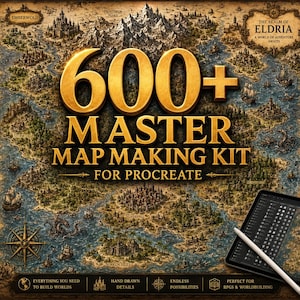600+ Fantasy Map Brushes, Stämplar för Procreate (Digital Nedladdning)