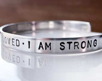 I am enough bracelet Unisex I am strong loved worthy Self love jewelry Anxiety jewelry Affirmation gift inspirational mantra cuff bracelet