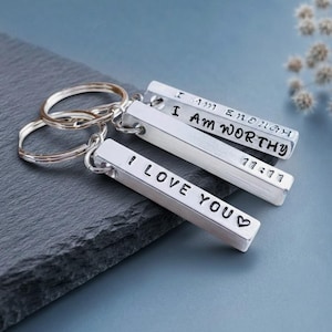Personalized Keychain Men or Women, 4-Sided Bar Keychain Gifts, Custom 3d name keychain, Anniversary gifts for husband, Drive safe keychain