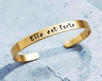 Elle Est Forte Bracelet, She Is Strong Empowerment Gift for Women, French Quote Bracelet, Inspirational Jewelry, Encouragement Gift