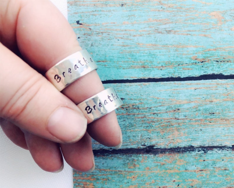 Hammered Sterling Silver Thick Ring Band Name Stacking Adjustable Date Be Brave Thumb Ring It is well Imagine or Personalized