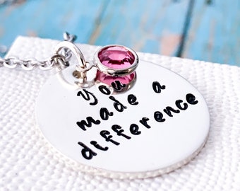 Retirement Gifts for Women Coworkers, You Made A Difference Necklace, Thank you gift for mentor, Retirement party gift