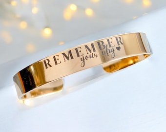 Remember your why quote bracelet, Engraved word bracelet, Self-reminder mantra gift