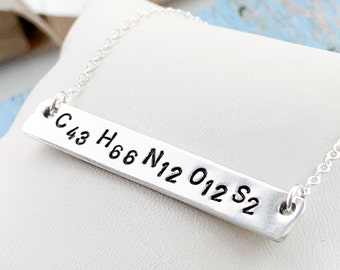 Oxytocin Formula Chemistry Necklace Geek Jewelry Silver bonding molecule necklace Bio-Chemistry Love Hormone pregnancy geeky love gift