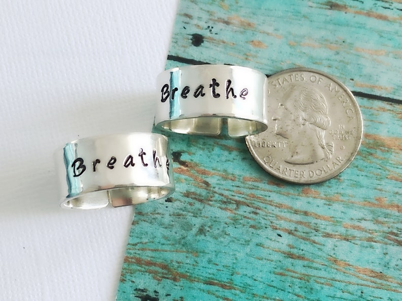 Hammered Sterling Silver Thick Ring Band Name Stacking Adjustable Date Be Brave Thumb Ring It is well Imagine or Personalized