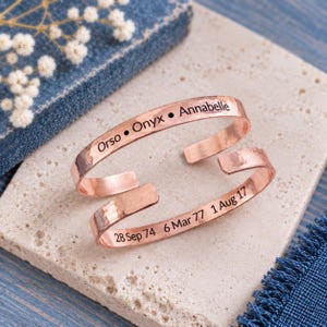 Personalized Copper Cuff Bracelet, Custom Inside Engraved Bracelet, Hammered Copper Jewelry, Custom Message Bracelet, Gift For Him Her
