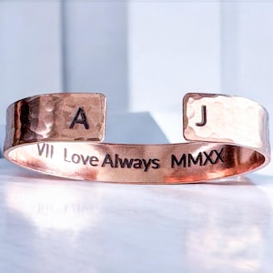 Pure Raw Copper or 925 Sterling Silver Personalized Handmade Bracelet, Anniversary bracelet for men or women, Thick Custom Healing Bracelet