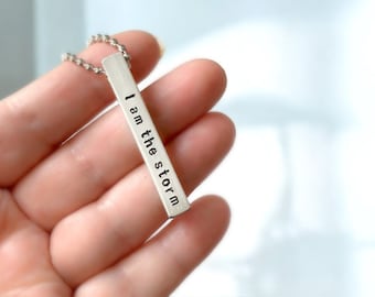 Hand Engraved Aluminum Bar Necklace: Motivational Warrior Jewelry