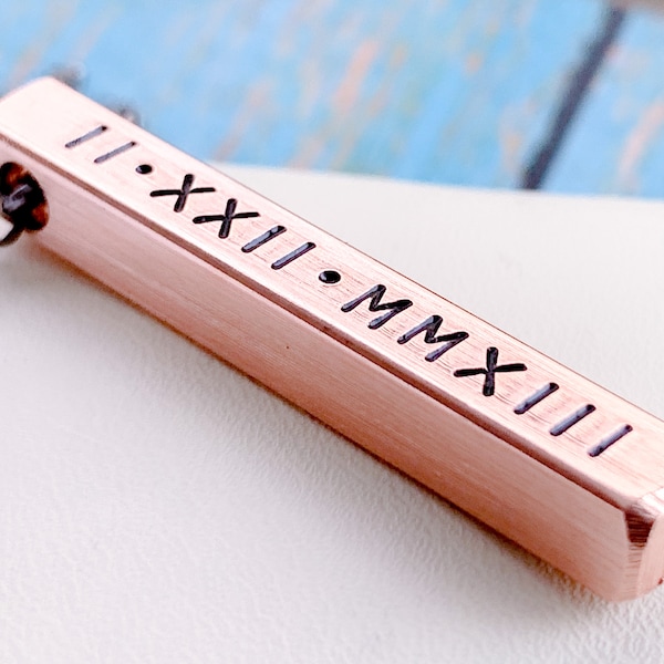 Personalized copper bar necklace gift for men, Roman Numeral Copper Bar Necklace, Anniversary gift for husband boyfriend, Dad gift jewelry