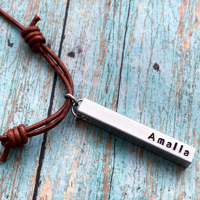 Leather Necklace for Men, Personalized Name Necklace, Sliding Knot Leather Cord, Personalized Necklace for Men, Christmas gift for men image 1