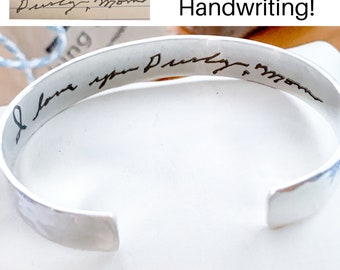 Actual Handwriting Personalized Signature Loved ones handwriting Memorial Bracelet Engraved from letters and cards Keepsake jewelry