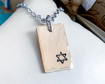 Jewish necklace Hebrew necklace Gold Star of David Pendant necklace Men's jewelry Judaica David star Am Yisrael Chai