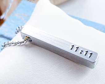 Personalized Bar Necklace with Angel Number: Spiritual Jewelry gift 11 11