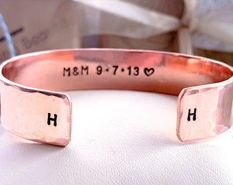 Personalized Hammered Copper Cuff Bracelet, Secret Message Inside