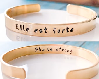 Elle est forte She is strong bracelet Self Reminder Remember Who You Are Inspirational Friendship Bracelet Secret message Mantra gift