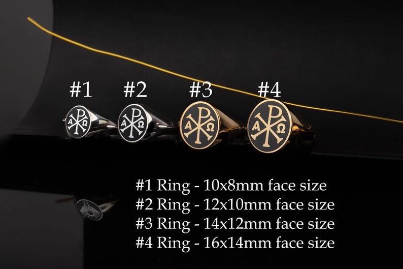 14K Gold Chi Rho Signet Ring, Alpha Omega Ring, Christian Cross Jewelry ...