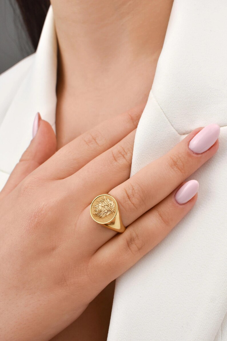 14K Solid Gold Jesus Christ Signet Ring, Crown of Thorns Ring ...