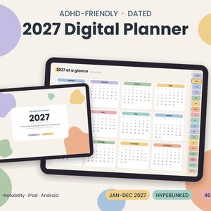 ADHD Planner 2027 Digital, Dated 2027 Planner Hyperlinked, GoodNotes Planner 2027, ADHD Daily Planner, iPad Notability Planner