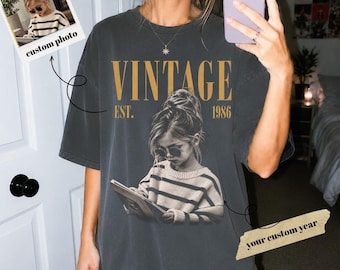 Camiseta vintage personalizada con foto, camiseta para cumpleaños número 40, 50 o 60, regalo de cumpleaños personalizado, camiseta retro estilo bootleg, camiseta personalizada con foto del año.
