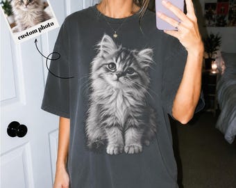Camiseta personalizada con foto de mascota, camiseta con retrato personalizado de gato y perro, camiseta vintage con estampado de mascota, regalo conmemorativo para mascotas, regalo para mamás de gatos y perros