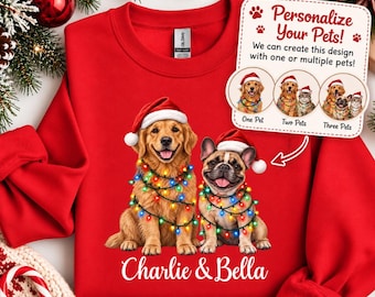 Custom Christmas Pet Sweatshirt, Personalized Dog Photo & Name Shirt, Multiple Pets Christmas Crewneck, Dog Mom Gift, Custom Pet Portrait
