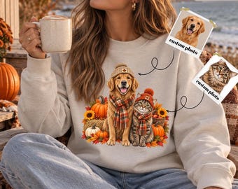 Camiseta personalizada de otoño con foto de mascota, camiseta personalizada con retrato de perro, camiseta de calabaza con varias mascotas, regalo de otoño para mamás perrunas, camiseta personalizada para amantes de las mascotas