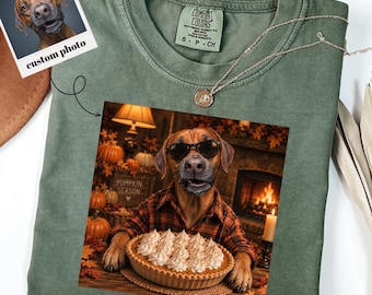Camiseta personalizada de Acción de Gracias con foto de mascota, camiseta personalizada para perros y gatos, camiseta divertida de pastel de calabaza para mascotas, regalo de otoño para mamás perrunas, camiseta para amantes de las mascotas de otoño