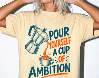 Camiseta Dolly Parton "Sírvete una taza de ambición", camiseta retro de café, camiseta vintage de cafetera moka, regalo para amantes de la cafeína, camiseta del club del café
