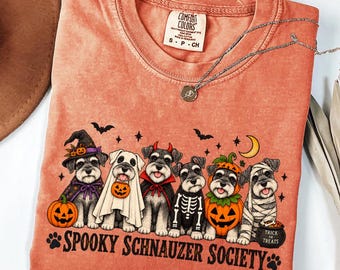Camiseta de Halloween con Schnauzer espeluznante, camiseta con disfraz de Schnauzer adorable, camiseta de otoño para mamás de perros, regalo de Halloween para amantes de los perros, camiseta para mascotas de la temporada de Halloween