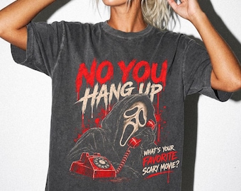 Camiseta de Halloween de Ghostface, camiseta de película de terror "No cuelgues", camiseta gráfica vintage de película de miedo, regalo para fans del terror de la temporada de Halloween