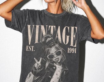 Camiseta vintage personalizada con foto, camiseta con foto y año de nacimiento personalizados, camiseta retro de cumpleaños, regalo de cumpleaños número 30, 40 y 50 para ella.
