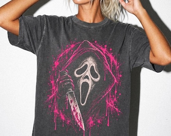 Ghostface Halloween Shirt, Pink Horror Graphic Tee, Spooky Season Shirt, Gothic Skull Tee, Scream Inspired Halloween Gift