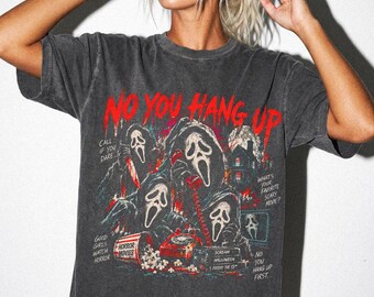 Camiseta de Halloween do Ghostface, Camiseta Vintage de Filme de Terror, Camiseta com Estampa de Filme Assustador, Camiseta de Assassino para a Temporada Assustadora, Presente para Fã de Terror