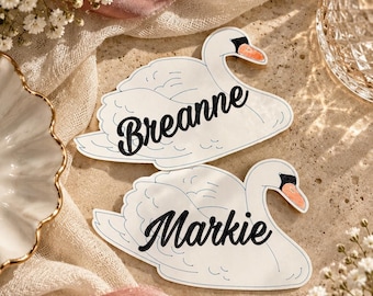 Personalized Swan Place Cards | Custom Wedding Name Cards | Swan Table Decor | Bridal Shower Place Settings