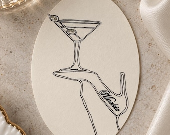 Personalized Martini Place Cards – Oval Wedding & Cocktail Party Guest Name Cards