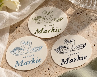 Personalized Swan Wedding Place Cards – Custom Guest Name & Date Cards