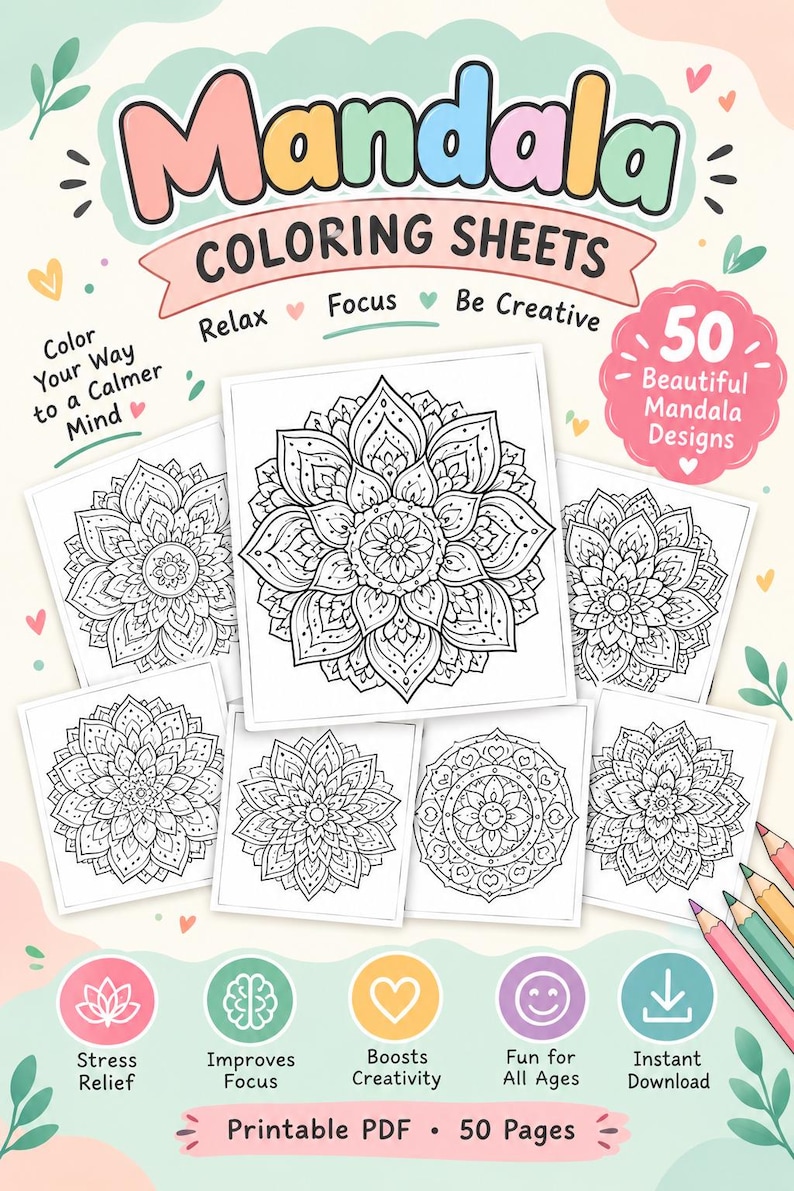 Pattern Colour Page 50 Pages Mandala Coloring Sheet - Etsy