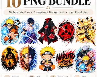 Ninja Anime PNG Bundle, 10 Original Shinobi Fighter Clipart, Manga Style Action Characters, Transparent PNG, Digital Download